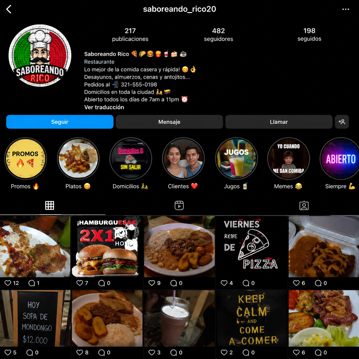 Ejemplo de perfil de Instagram caótico