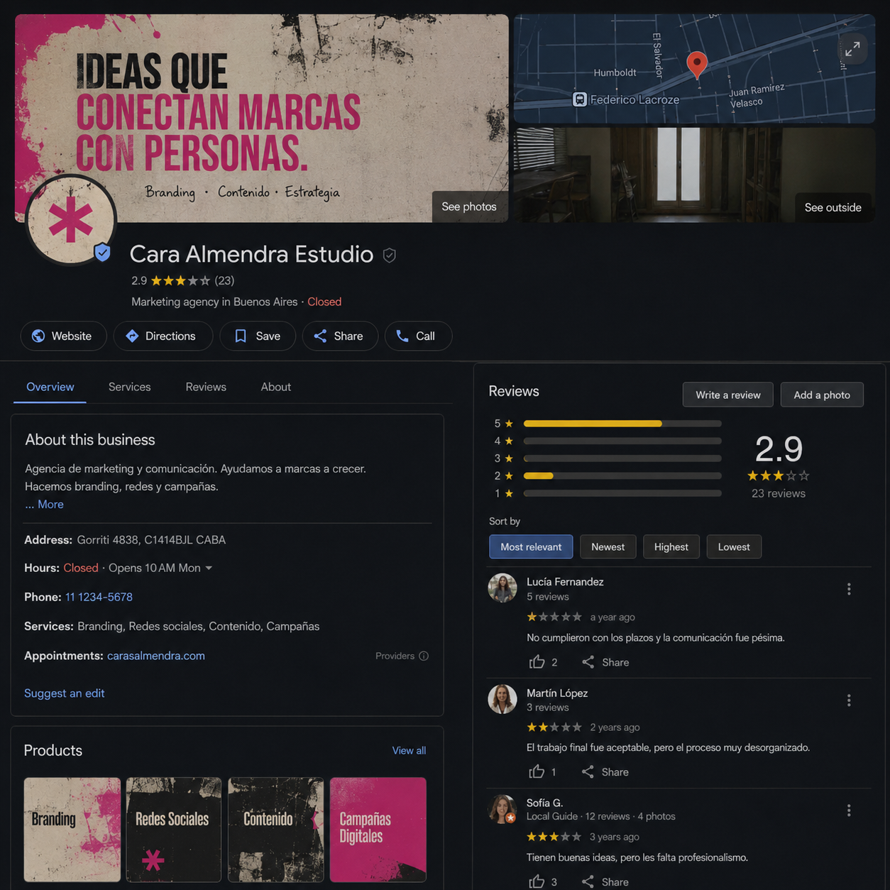 Ejemplo de Google Business abandonado